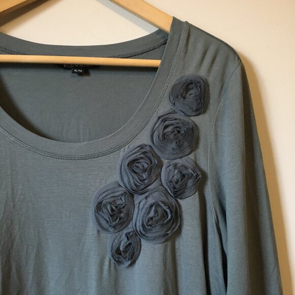 Nicole Miller Clay Grey Rayon 3/4 Sleeve Chiffon Rose Shirt - Picture 4 of 16
